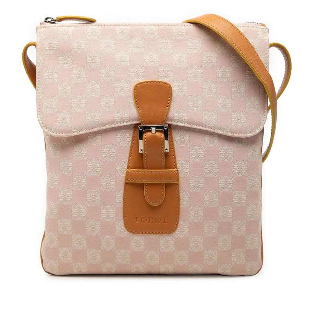 Loewe Anagram Crossbody Bag Pink Brown Leather Canvas